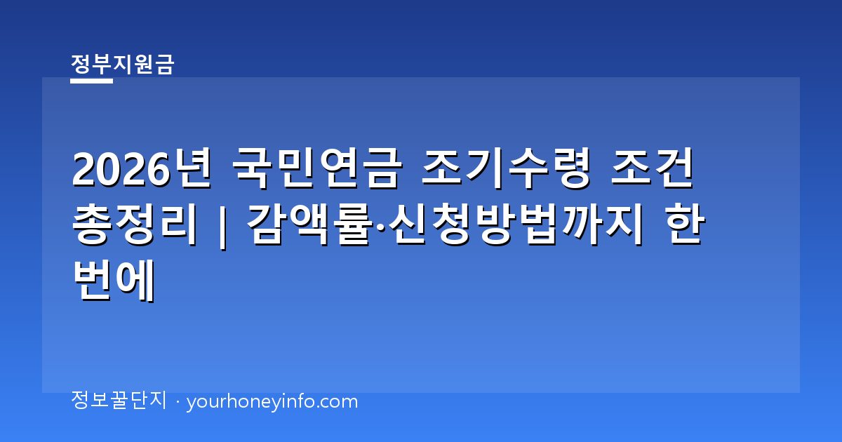 2026년 국민연금 조기수령 조건 총정리｜감액률·신청방법까지 한 번에