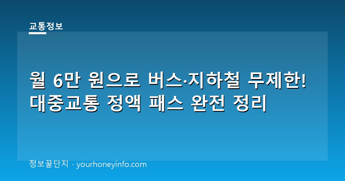 월 6만 원으로 버스·지하철 무제한! 대중교통 정액 패스 완전 정리